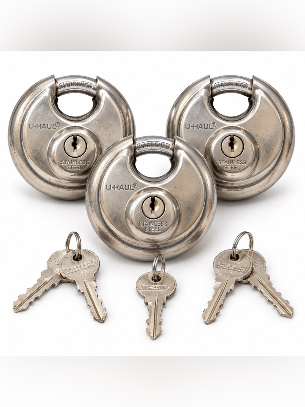 Stainless Steel Disc Padlocks Set of 3 with 5 Keys